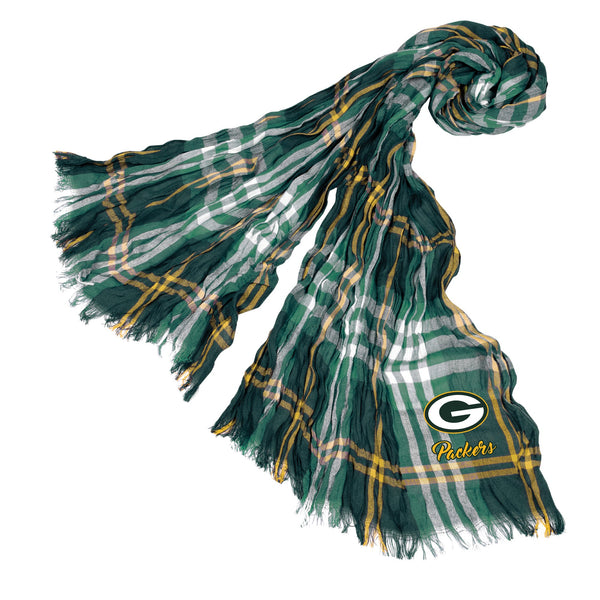 Wholesale Green Bay Packers Crinkle Scarf Plaid Green/Mari