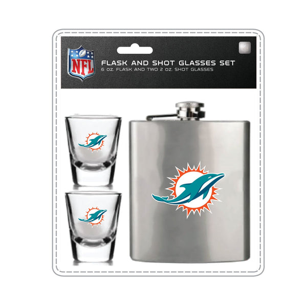 Wholesale Miami Dolphins NFL / FSK001 - Flask Shot Glasses Set