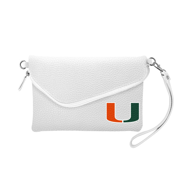 Wholesale Miami Hurricanes Fold Over Crossbody Pebble White