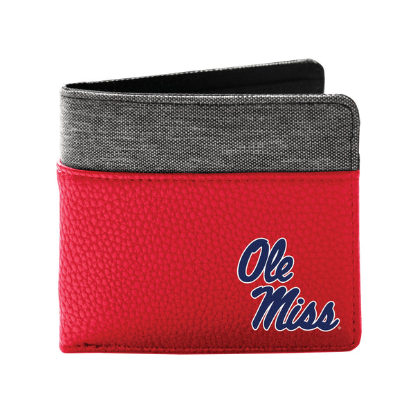 Wholesale Mississippi Ole Miss Rebels Pebble BiFold Wallet Light Red