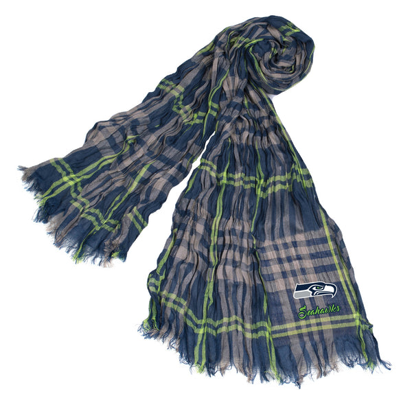 Wholesale Seattle Seahawks Crinkle Scarf Plaid Navy/Lime